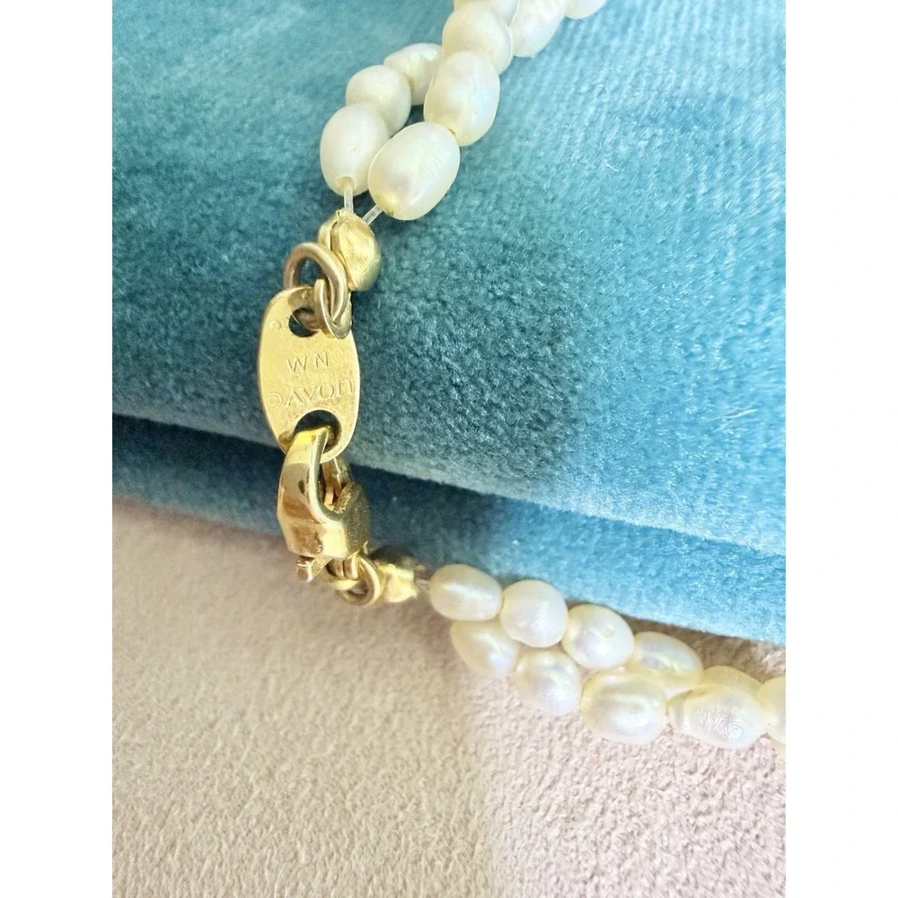 Vintage Avon Faux Pearl Necklace Double Strand Gold Tone Beaded‎